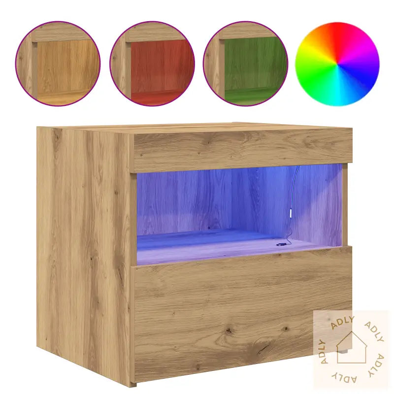 Nattbord Med Led-Lamper 2 Stk Artisan Eik 50X40X45 Cm