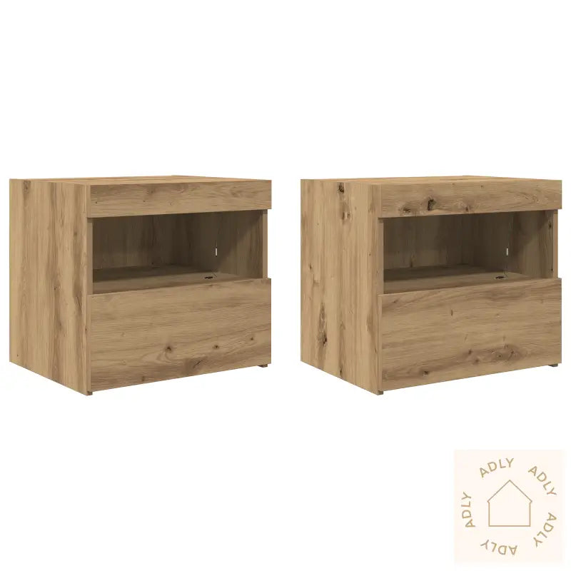 Nattbord Med Led-Lamper 2 Stk Artisan Eik 50X40X45 Cm