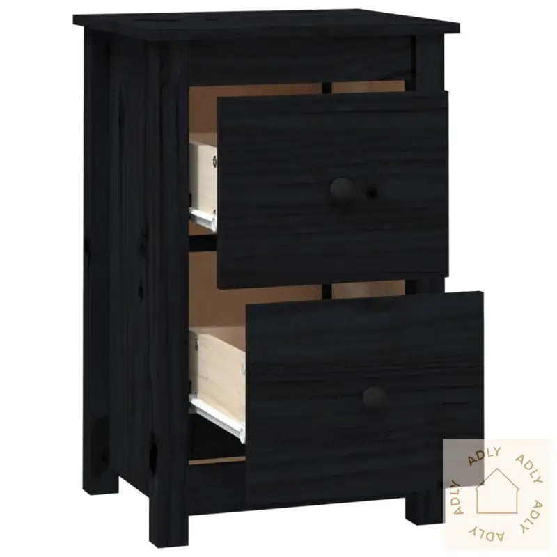 Nattbord 2 Stk Svart 40X35X61,5 Cm Heltre Furu