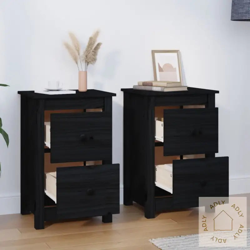 Nattbord 2 Stk Svart 40X35X61,5 Cm Heltre Furu