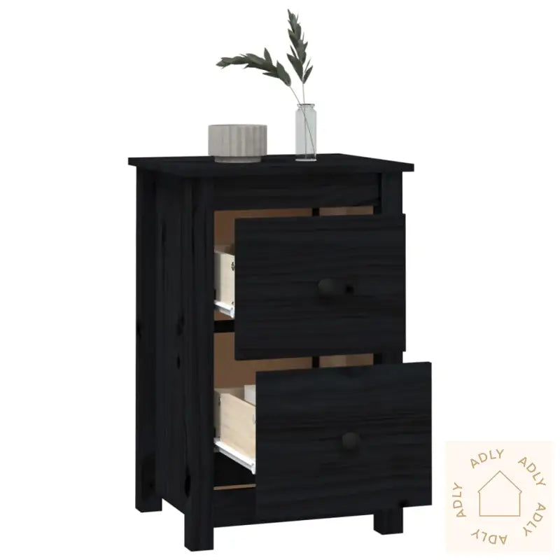 Nattbord 2 Stk Svart 40X35X61,5 Cm Heltre Furu