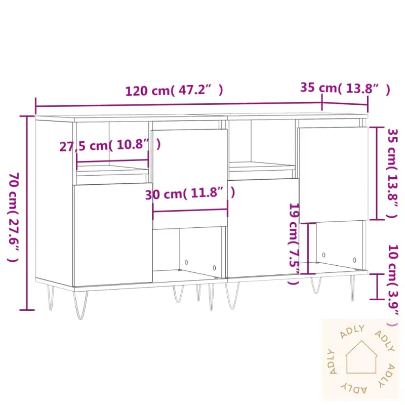 Skjenker 2 Stk Betonggrå Konstruert Tre