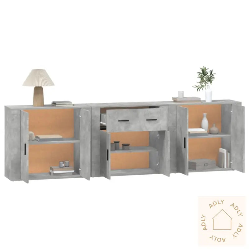 Skjenker 3 Stk Betonggrå Konstruert Tre