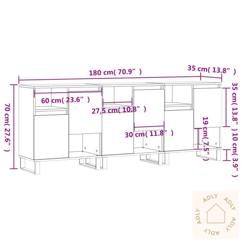 Skjenker 3 Stk Grå Sonoma Konstruert Tre