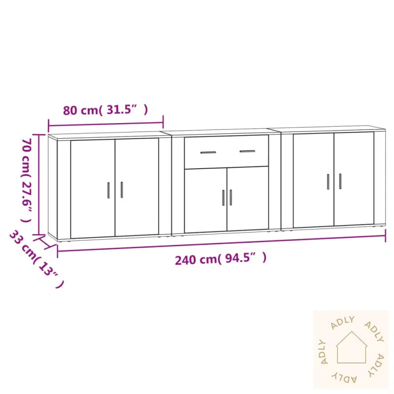 Skjenker 3 Stk Betonggrå Konstruert Tre