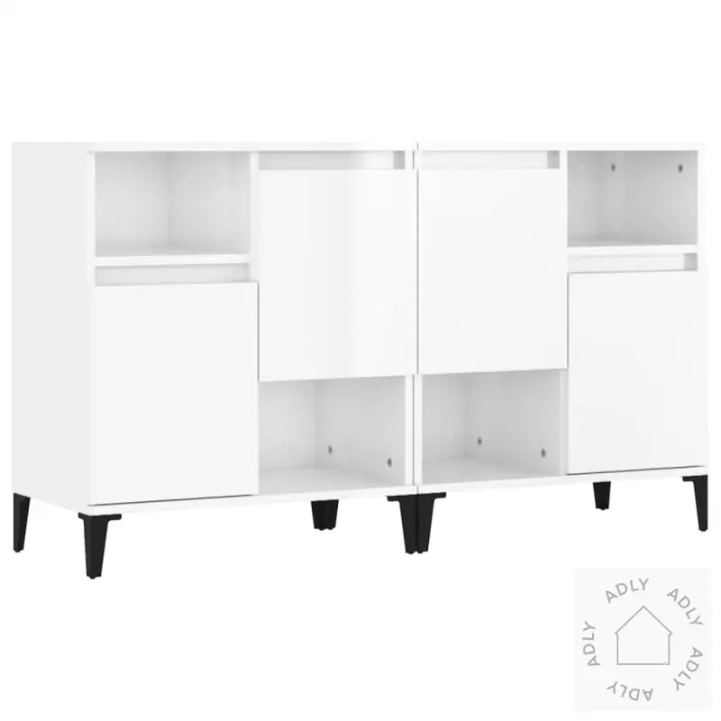 Skjenker 2 Stk Høyglans Hvit 60X35X70 Cm Konstruert Tre