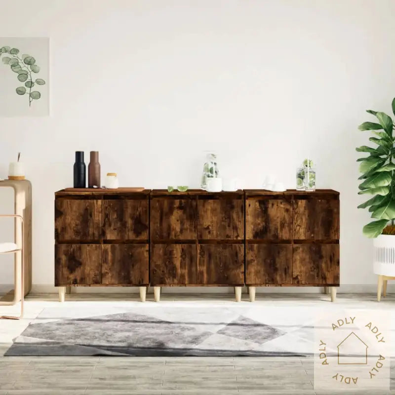Skjenker 2 Stk Røkt Eik 60X35X70 Cm Konstruert Tre