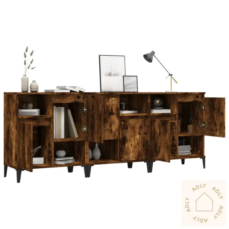 Skjenker 2 Stk Røkt Eik 60X35X70 Cm Konstruert Tre