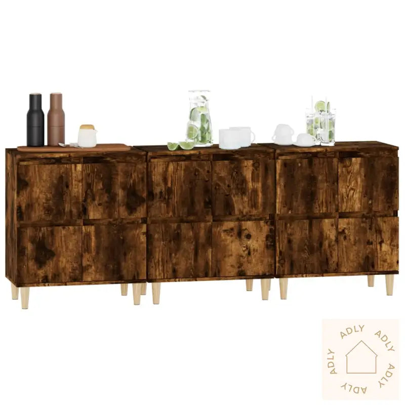 Skjenker 2 Stk Røkt Eik 60X35X70 Cm Konstruert Tre