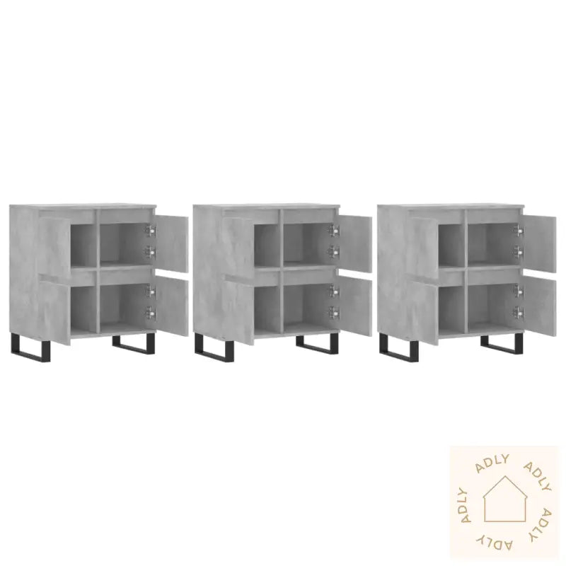 Skjenker 3 Stk Betonggrå Konstruert Tre