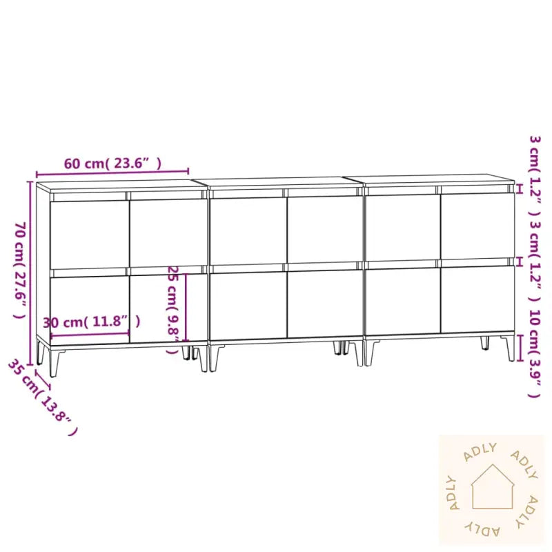 Skjenker 3 Stk Hvit 60X35X70 Cm Konstruert Tre