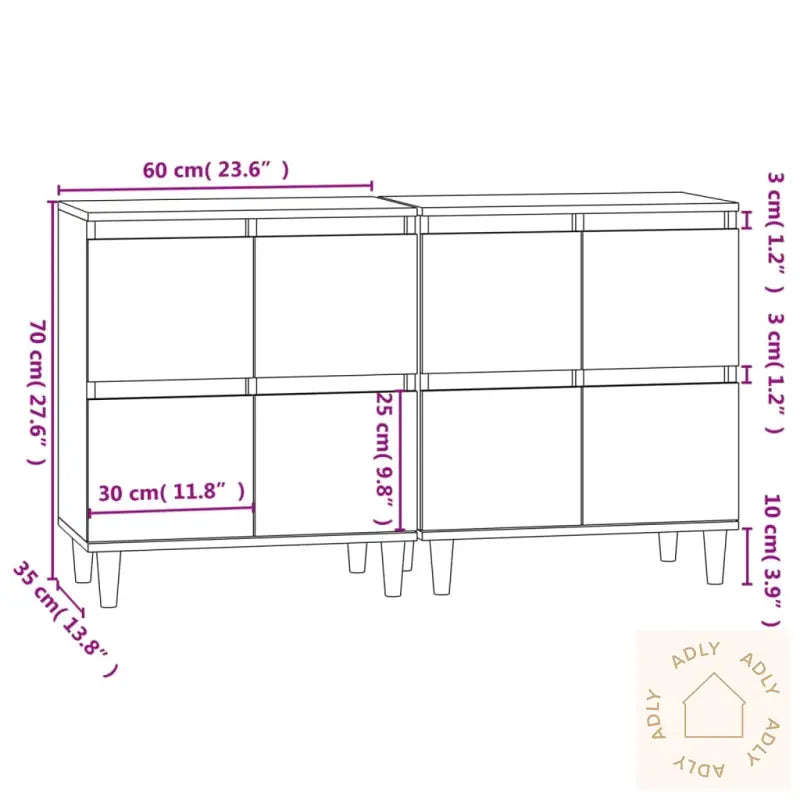Skjenker 2 Stk Røkt Eik 60X35X70 Cm Konstruert Tre