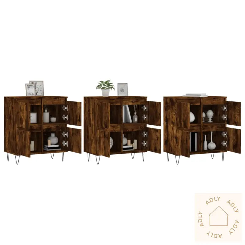 Skjenker 3 Stk Røkt Eik Konstruert Tre