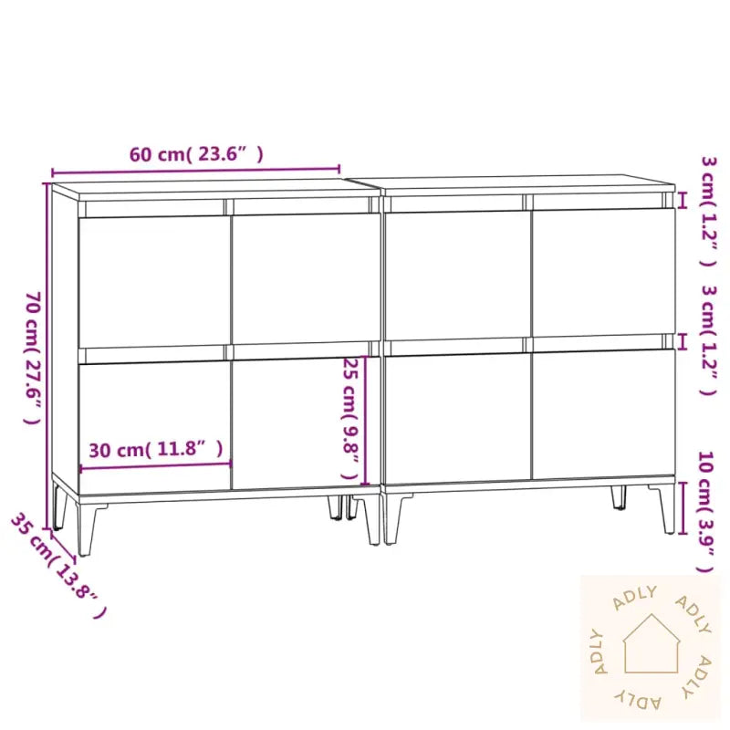 Skjenker 2 Stk Hvit 60X35X70 Cm Konstruert Tre