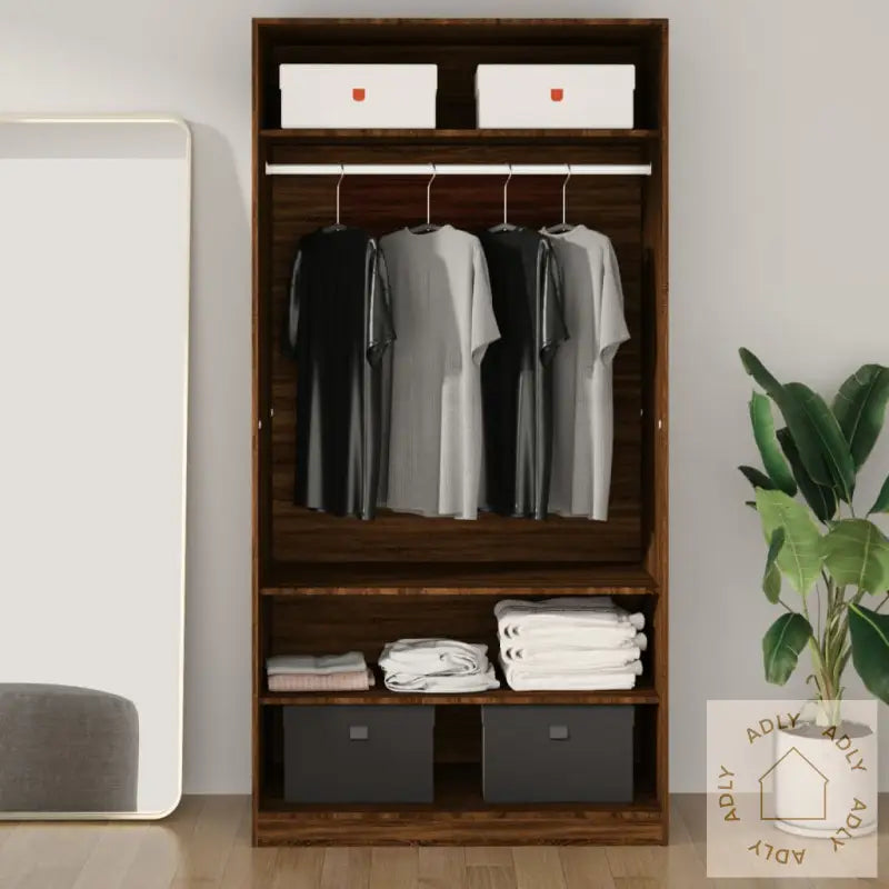 Garderobe Brun Eik 100X50X200 Cm Konstruert Tre
