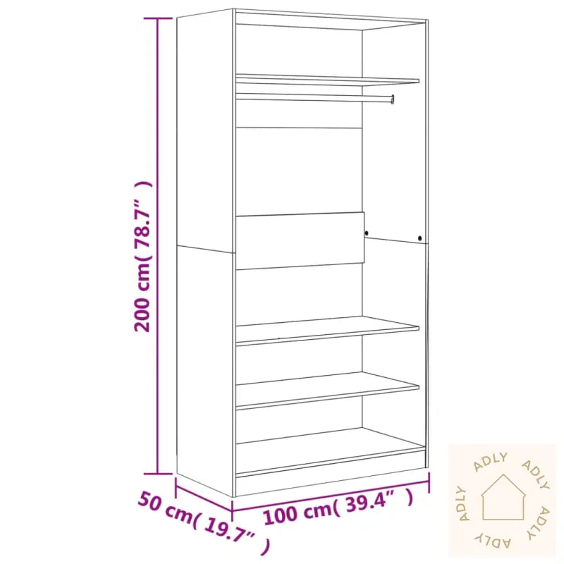 Garderobe Brun Eik 100X50X200 Cm Konstruert Tre