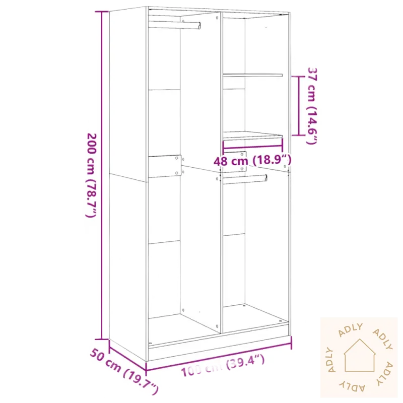 Hvitt garderobeskap i sonoma eik med stilrent design og mål, perfekt for hagemøbler