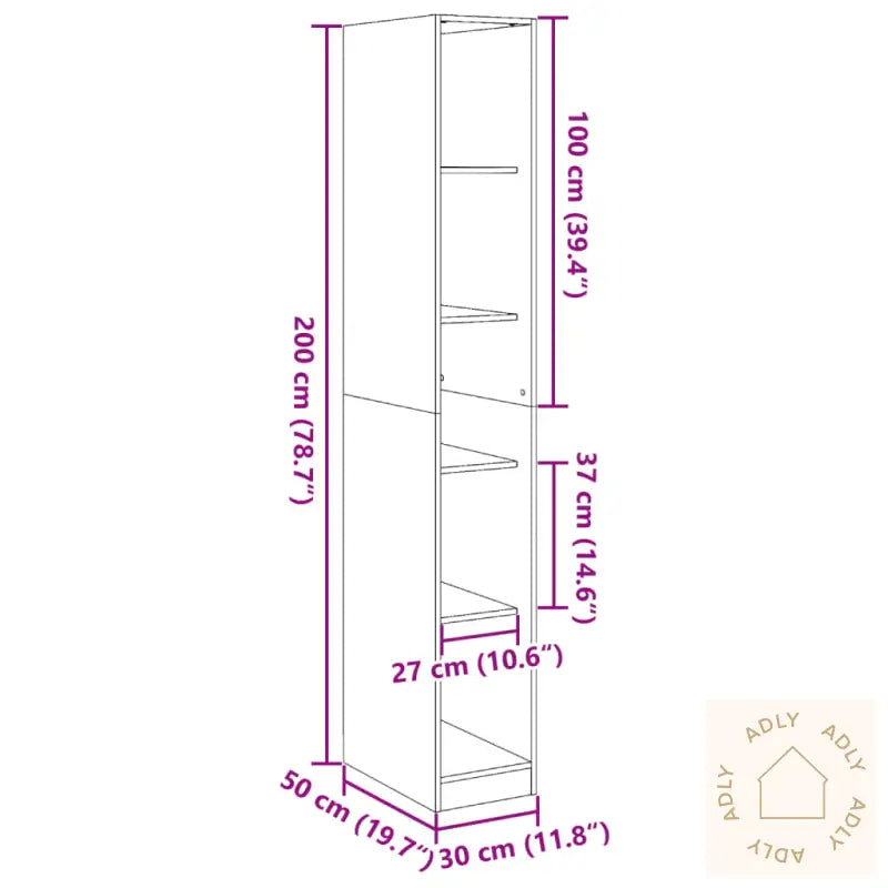 Garderobe Sonoma Eik 30X50X200 Cm Konstruert Tre