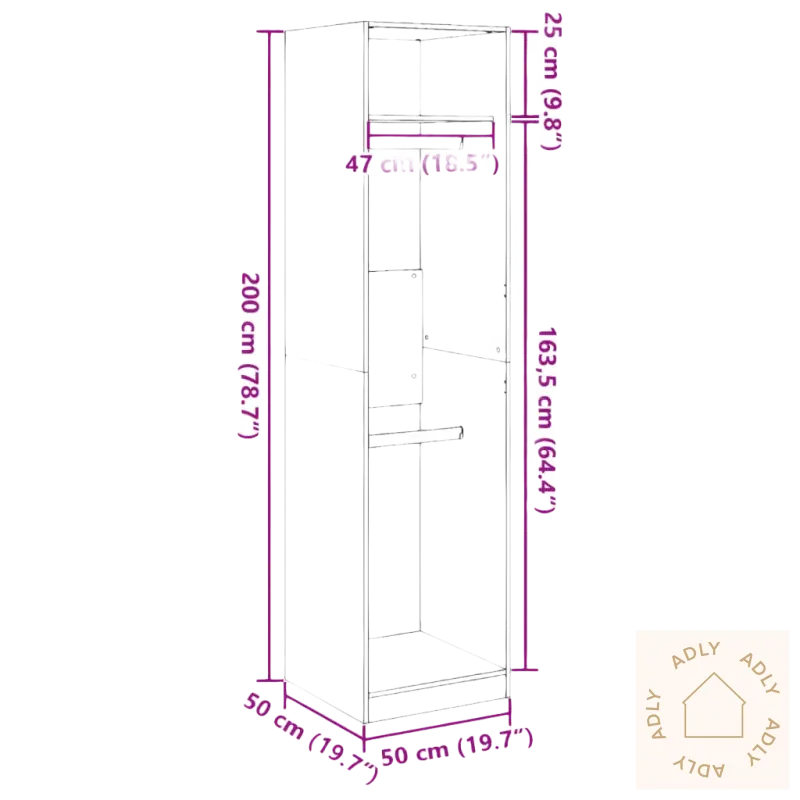 Tall, smal garderobeskap med kompakt design og solide møbler for organisert oppbevaring