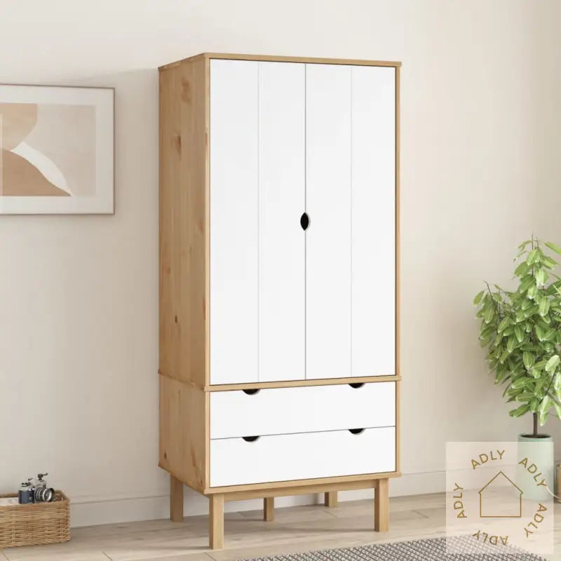 Garderobe Otta Brun Og Hvit 76,5X53X172 Cm Heltre Furu