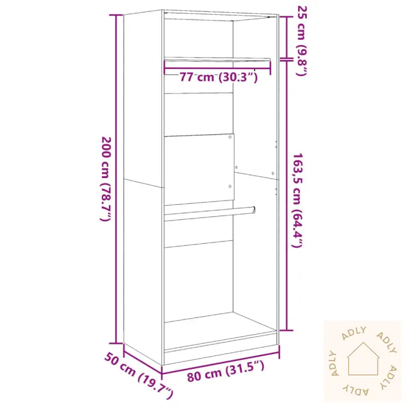Garderobe Brun Eik 80X50X200 Cm Konstruert Tre