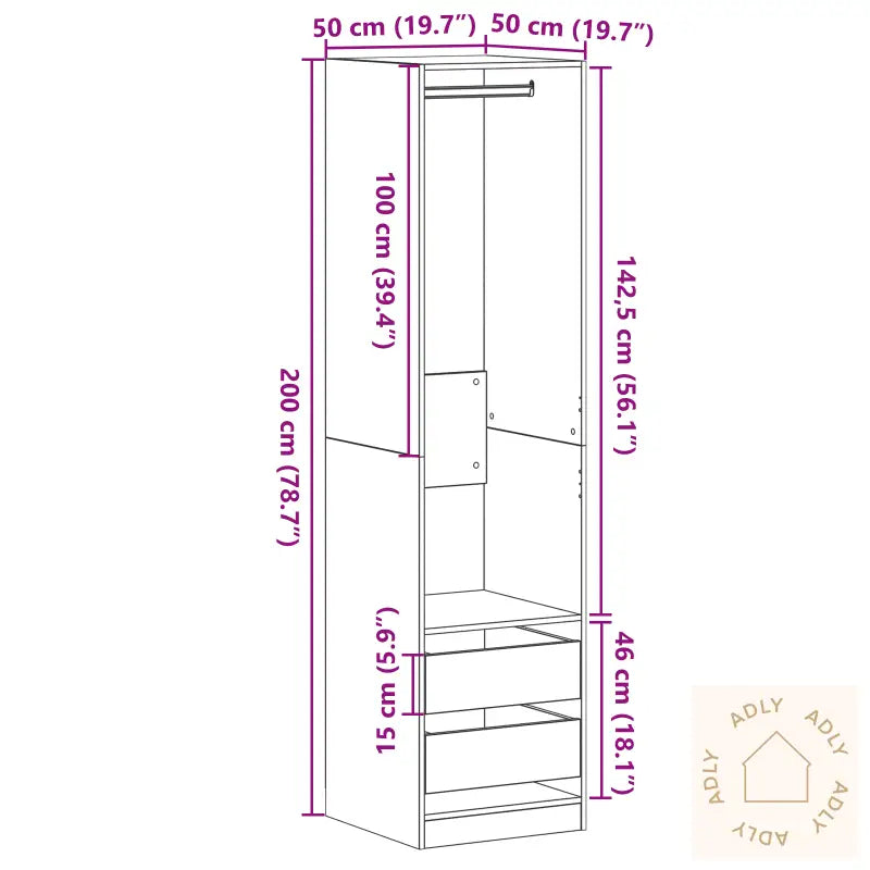 Garderobe I Svart Eik 50X50X200 Cm Laget Av Tre
