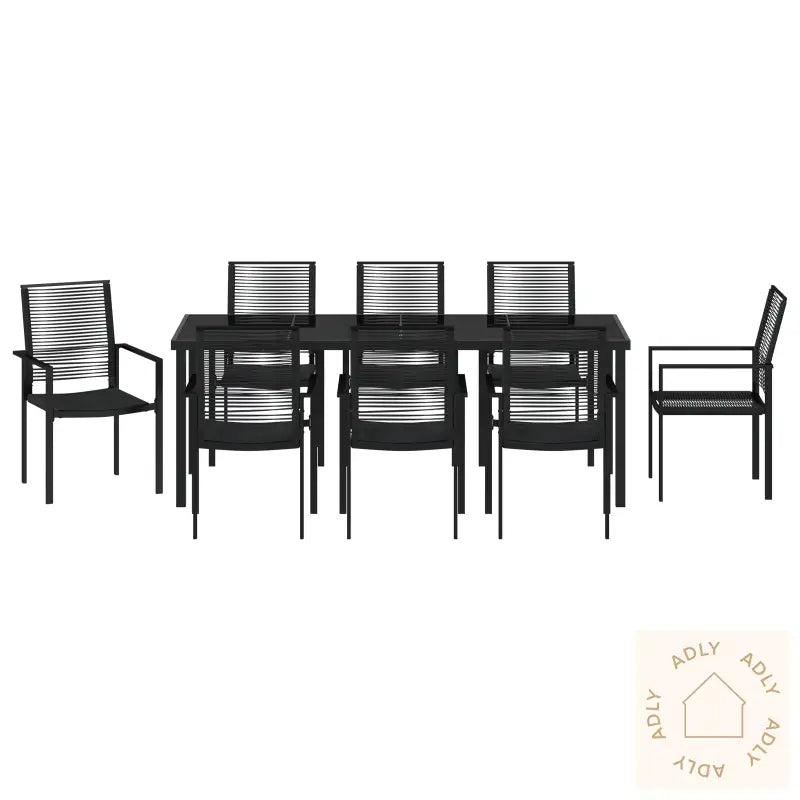 9-Delt Hage Spisesett Svart Pvc Rattan