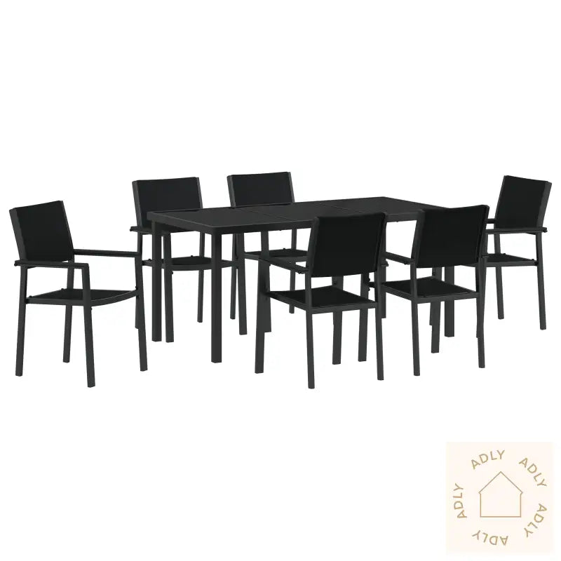 7 Delt Hage Spisesett Svart Poly Rattan