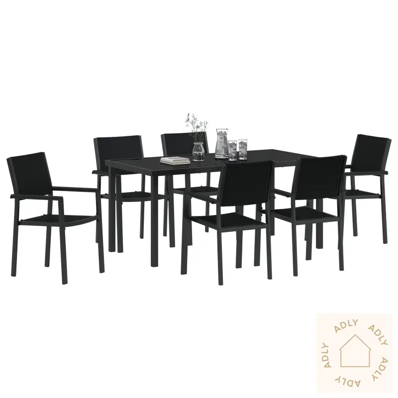 7 Delt Hage Spisesett Svart Poly Rattan