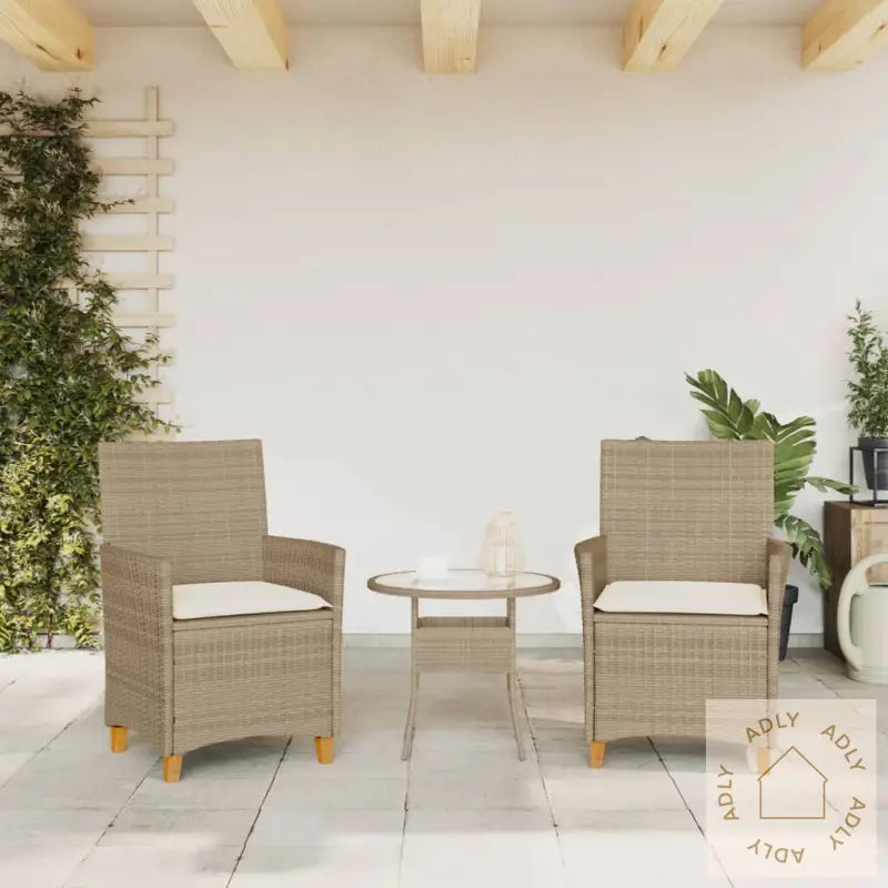 Hagestoler Med Puter 2 Stk Beige Polyrotting Og Heltre