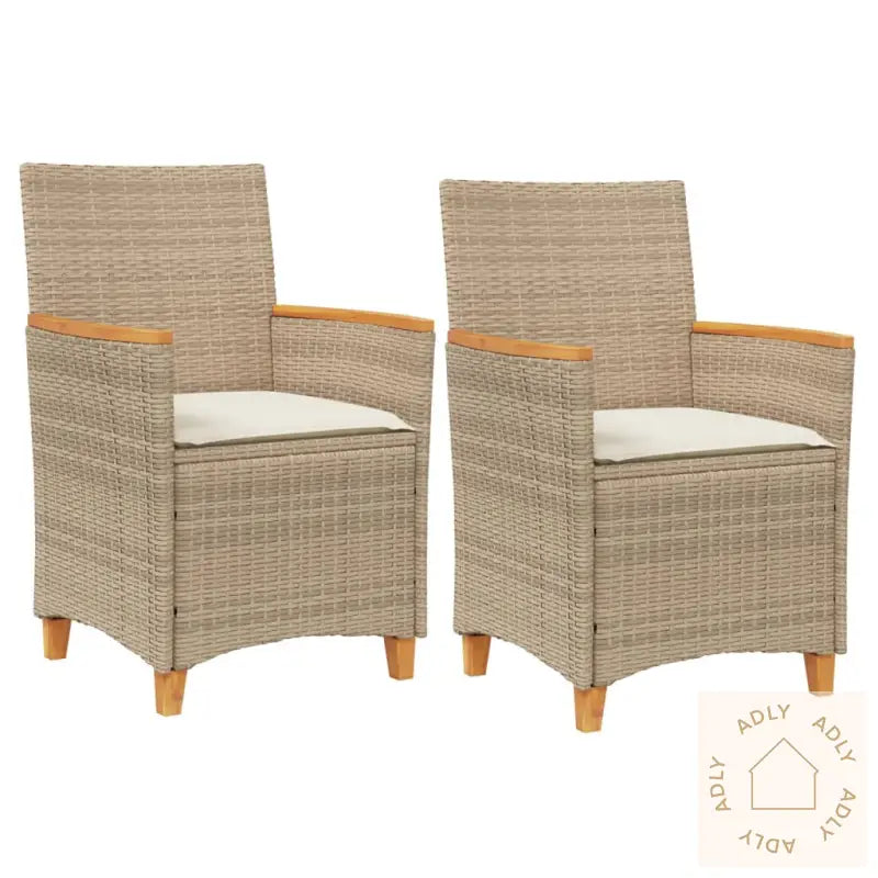 Hagestoler Med Puter 2 Stk Beige Polyrotting Og Heltre
