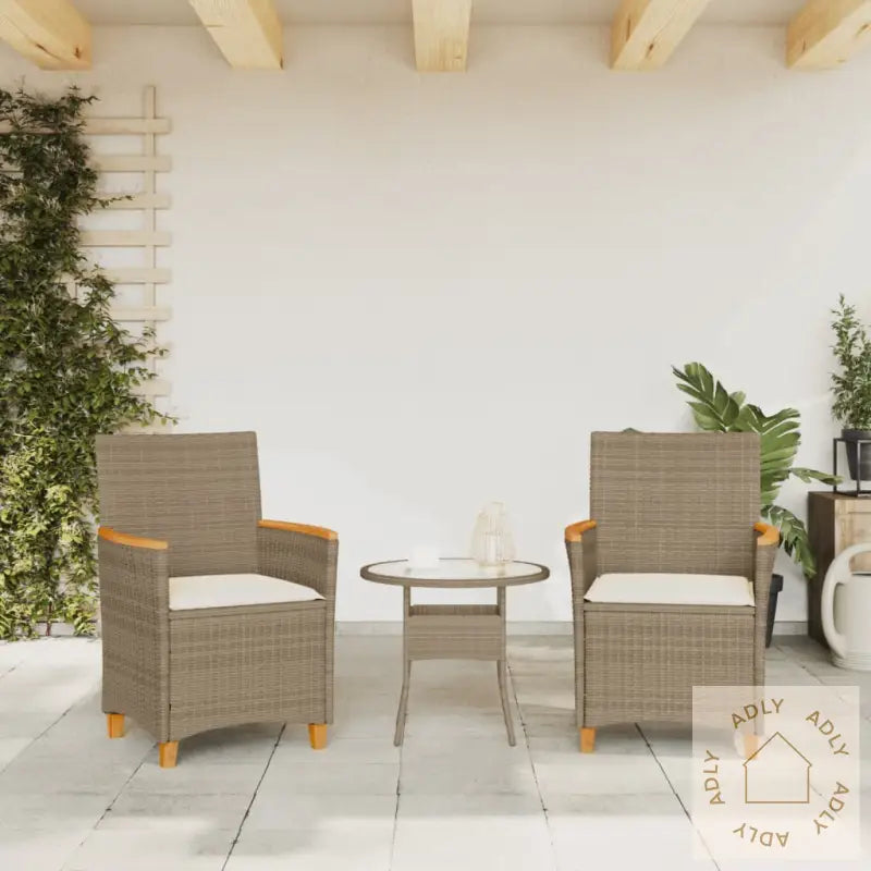 Hagestoler Med Puter 2 Stk Beige Polyrotting Og Heltre