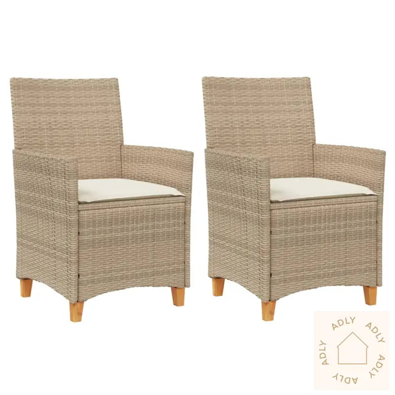 Hagestoler Med Puter 2 Stk Beige Polyrotting Og Heltre