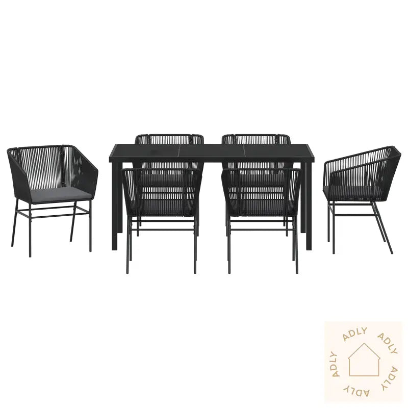 7-Delt Hage Spisegruppe Med Puter Svart Polyrotting