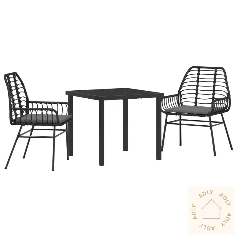 3 Delt Hage Spisestue Sett Med Puter Svart Poly Rattan