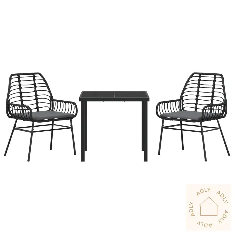 3 Delt Hage Spisestue Sett Med Puter Svart Poly Rattan