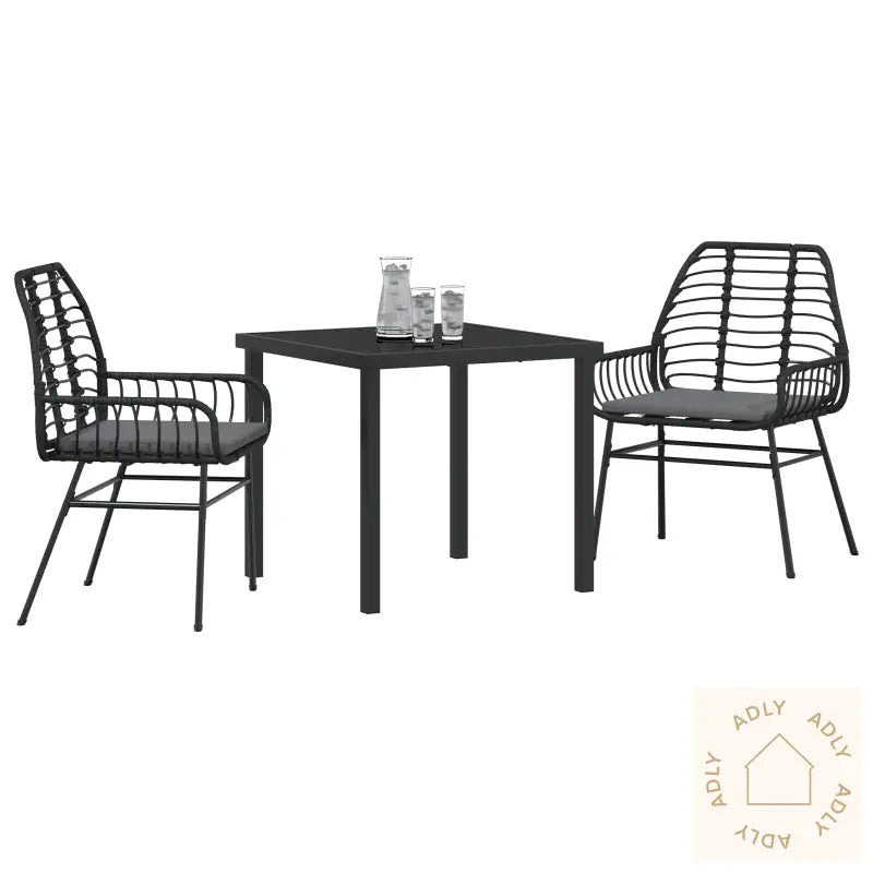 3 Delt Hage Spisestue Sett Med Puter Svart Poly Rattan