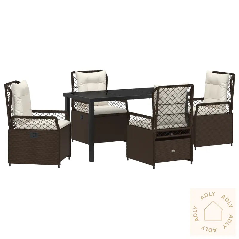 5 Delt Hage Spisebord Sett Brun Poly Rattan