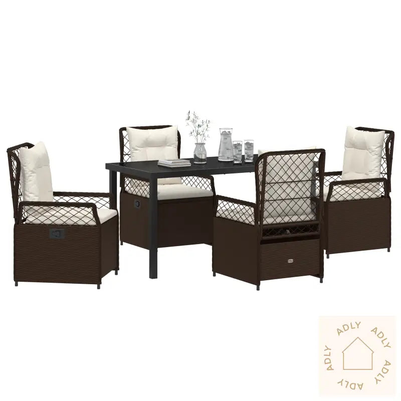 5 Delt Hage Spisebord Sett Brun Poly Rattan