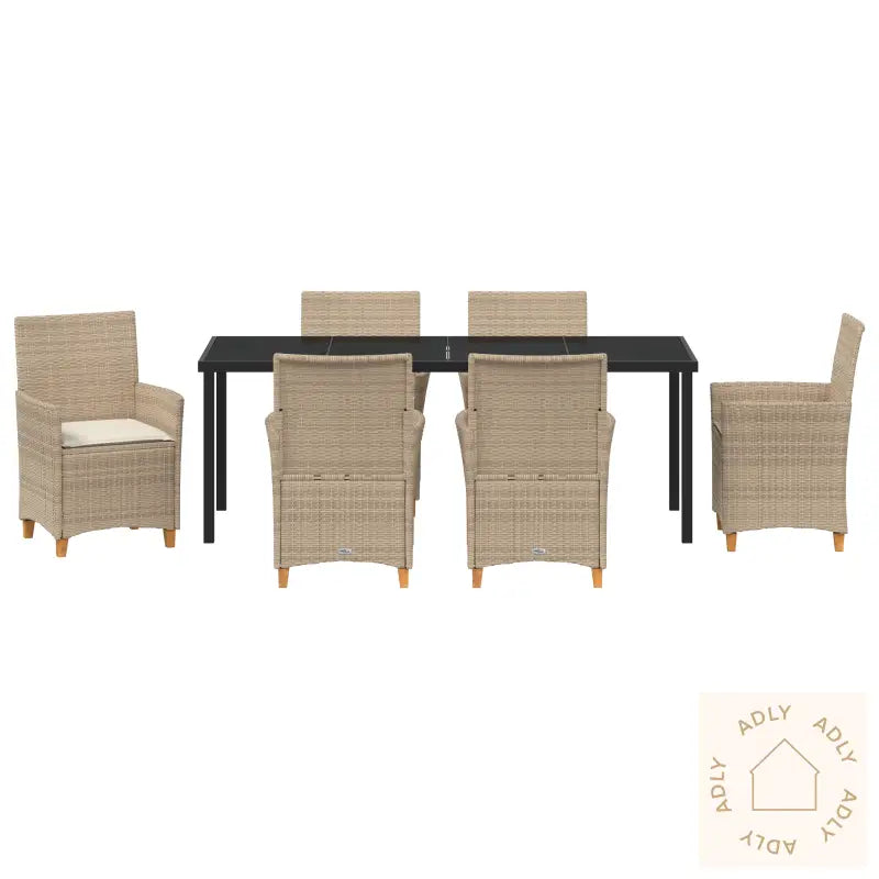 7 Delt Hagestemmesett Med Puter Beige Poly Rattan