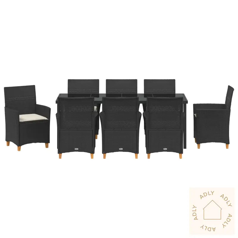 9-Delt Hage Spisebordsett Med Puter Svart Poly Rattan