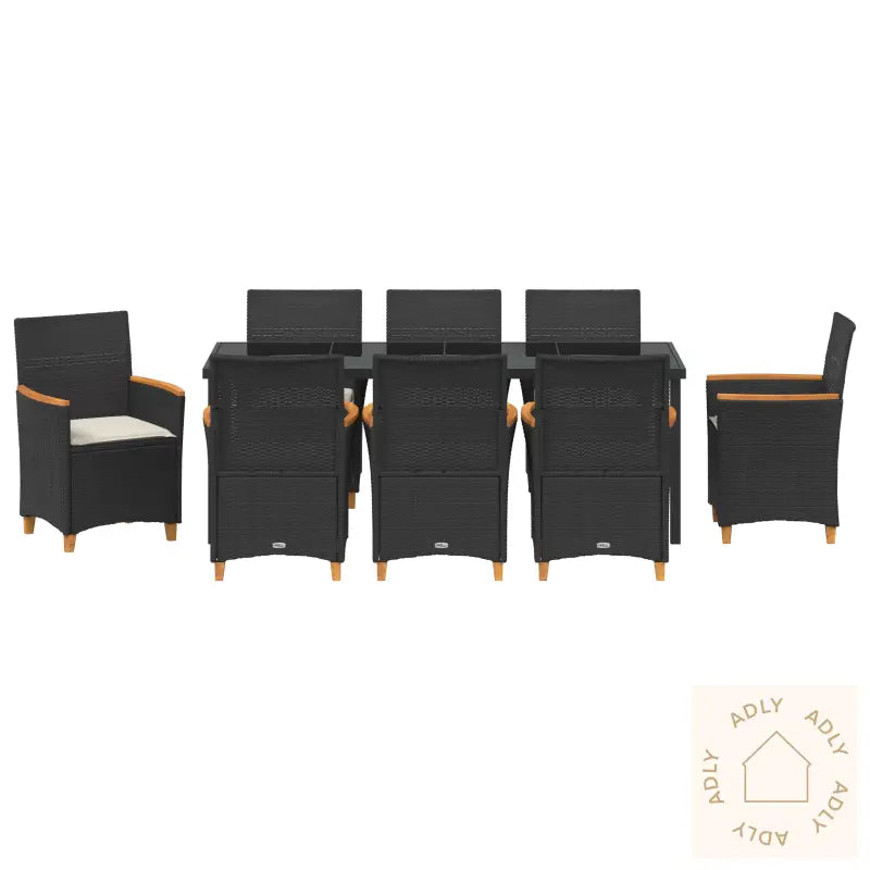 9-Delt Hage Spise Sett Med Puter Svart Poly Ratten