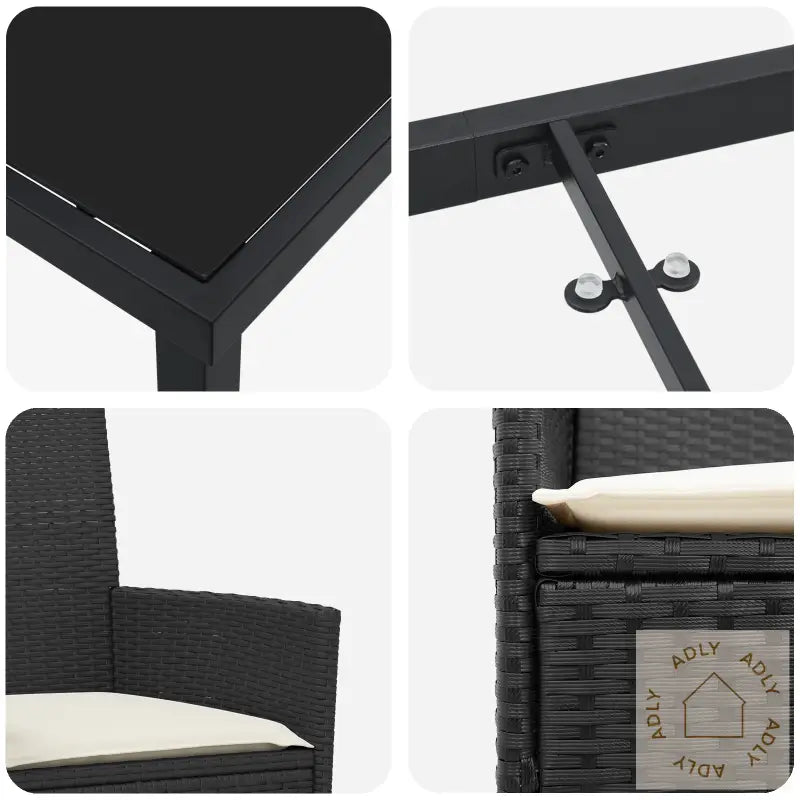 9-Delt Hage Spisebordsett Med Puter Svart Poly Rattan