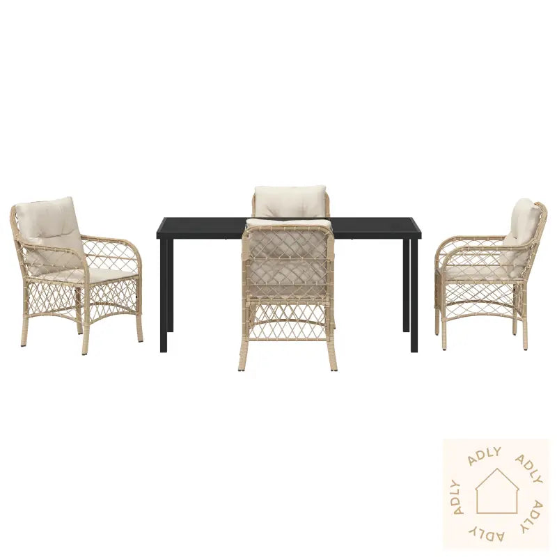 5-Delers Hage Spisegruppe Med Puter Beige Poly Rattan