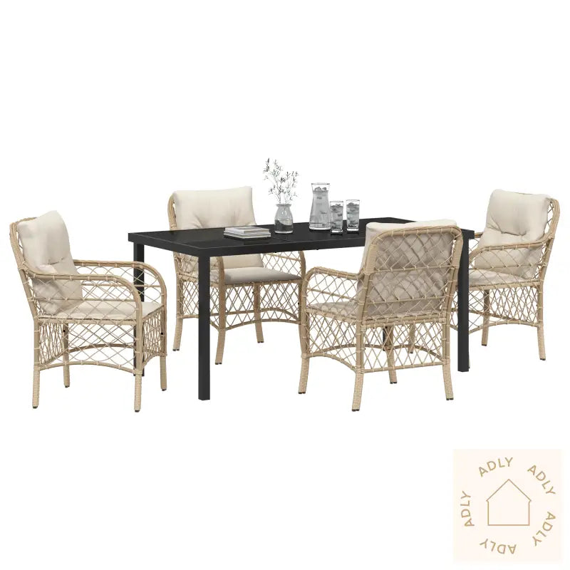 5-Delers Hage Spisegruppe Med Puter Beige Poly Rattan