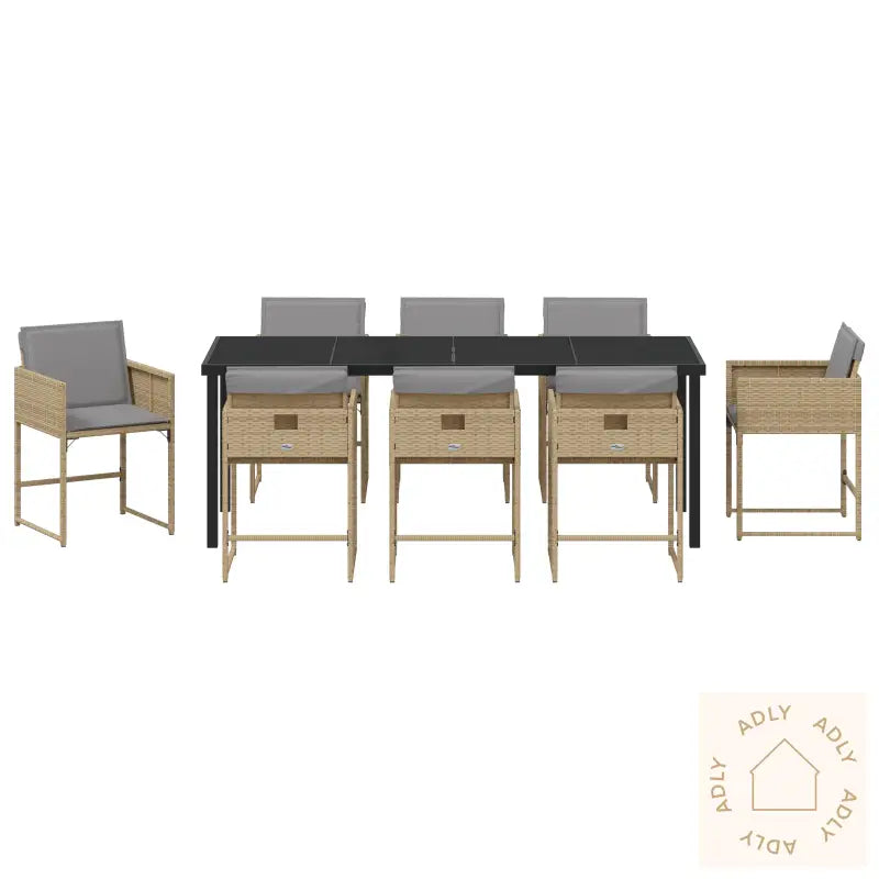 9 Delers Hage Spisebordsett Med Puter Beige Poly Rattan