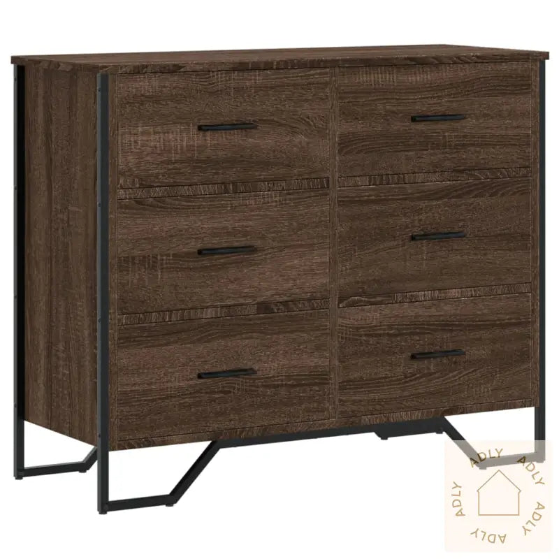 Kommode Brun Eik 91X35,5X74,5 Cm Konstruert Tre