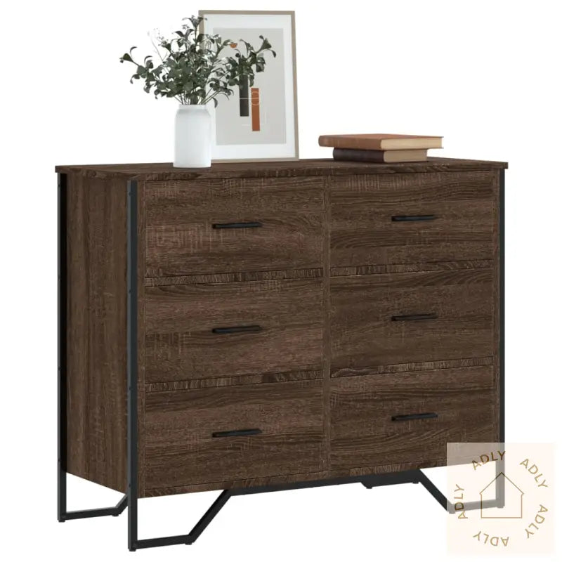 Kommode Brun Eik 91X35,5X74,5 Cm Konstruert Tre