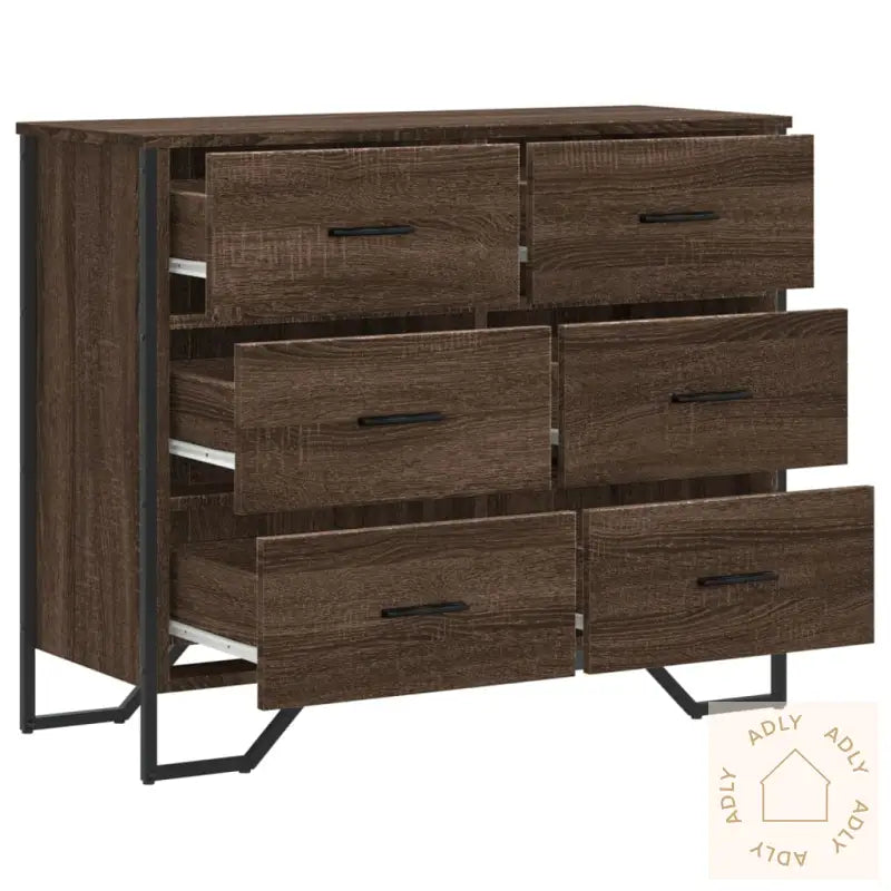 Kommode Brun Eik 91X35,5X74,5 Cm Konstruert Tre