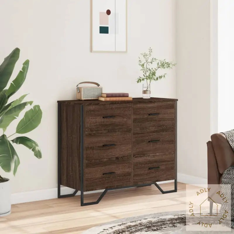 Kommode Brun Eik 91X35,5X74,5 Cm Konstruert Tre